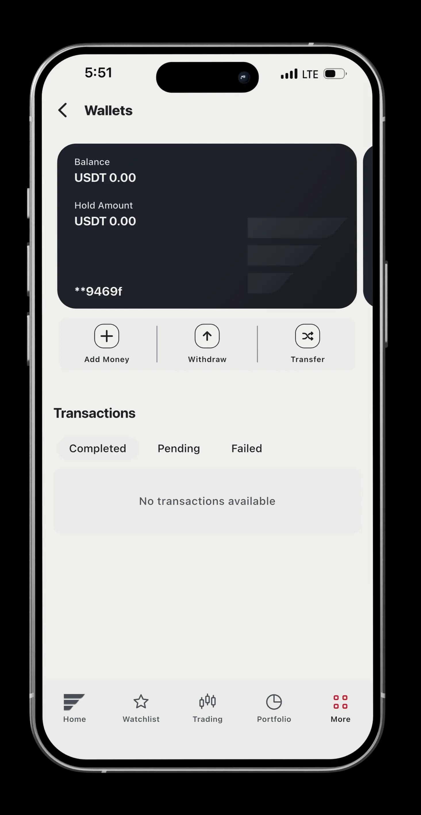 StraitX smart wallet showing account balance, watchlist, and news